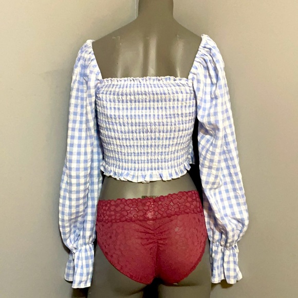 NWT FOREVER 21 Gingham Smocked Crop Top Sz M - Picture 7 of 10